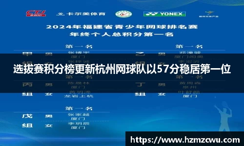 选拔赛积分榜更新杭州网球队以57分稳居第一位