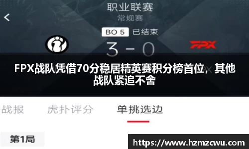 FPX战队凭借70分稳居精英赛积分榜首位，其他战队紧追不舍